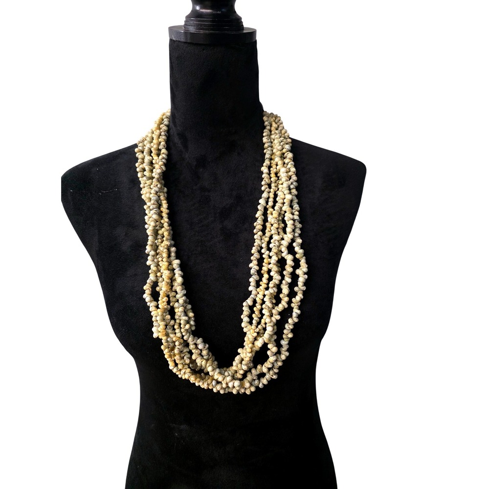 Multi‎ Strand 6 Mini Mongo Shell Necklace Black Seed Bead Accent Olive Green - Picture 5 of 9